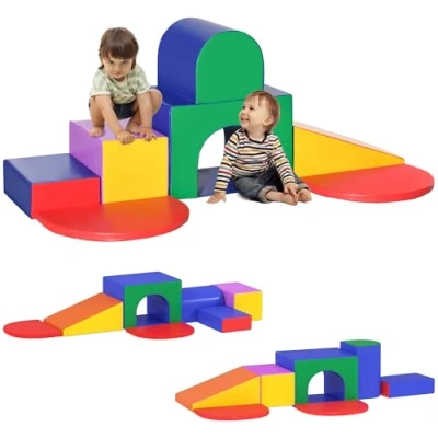Afbeelding van HOMCOM 7 XXL schuimbouwstenen, educatief spel, motorische module, EN71 1 2 3 gecertificeerd, EPE schuim, PU coating, meerkleurig