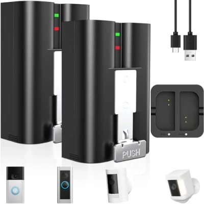 Afbeelding van 2 stuks batterijvervanging met oplaadstation voor Ring, 6040 mAh vervangende batterij compatibel Ring 3 4/Peephoie Cam/Spotlight Cam/Stick Up Cam Solar, vervanging van oplaadbare
