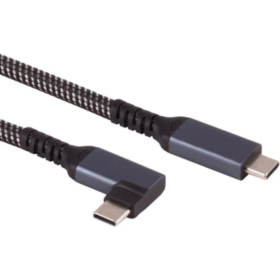 Afbeelding van USB C Kabel 3.2 Gen 2 Een kant haaks 100W PD Nylon Sleeve 1 meter Zwart