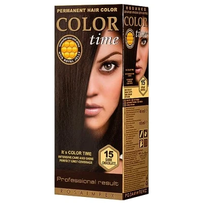 Afbeelding van Color Time Permanente Haarkleur Gel Verrijkt met Royal Jelly en Vitamine C Haarkleuring Kleur 15 Donkere Chocolade 100 ML