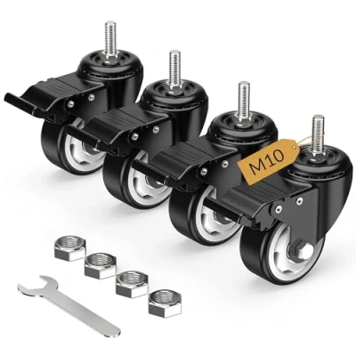 Afbeelding van Zwenkwielen 75 mm (3 inch) meubelwielen met totale vergrendeling, transportwielen, M10 x 1,5 30 (schachtdiameter 10 mm, schachtlengte mm), wielen voor meubels, set van 4 zware zwenkwielen, zwart