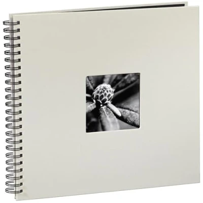 Image de Hama Album Photo Fine Art, 50 Pages Noires (25 Pages), à Spirales 36 X 32 cm, avec Découpe pour y Mettre une Photo, Gris Craie