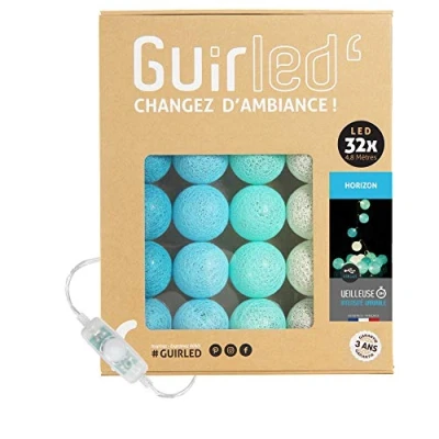 Afbeelding van GuirLED Lichtketting met bolletjes van katoen, USB, 2 uur nachtlampje voor baby&#039;s, incl. A dubbele USB adapter, 3 intensiteiten, 32 bolletjes, 3,2 m, Horizon