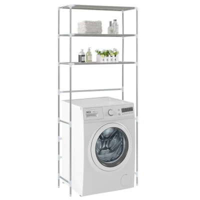 Afbeelding van Opbergrek voor boven wasmachine 3 laags 69x28x169 cm zilver