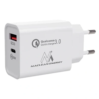 Afbeelding van Maclean USB Stopcontact 20W QC 3.0, 5V3A/9V2.22A/12V1.67A wit