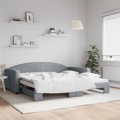Afbeelding van vidaXL Slaapbank met onderschuifbed 100x200 cm stof lichtgrijs