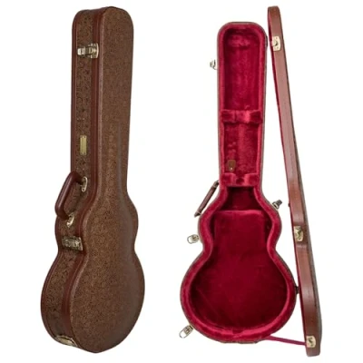 Afbeelding van Crossrock Designer Series CRW530LBQ houten etui voor Les Paul elektrische gitaren met veiligheidsslot, metalen poten, opbergruimte, bruin