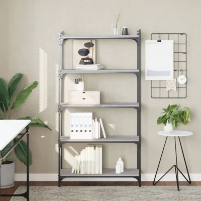 Afbeelding van Boekenkast 5 laags 80x30x154 cm bewerkt hout grijs sonoma eiken