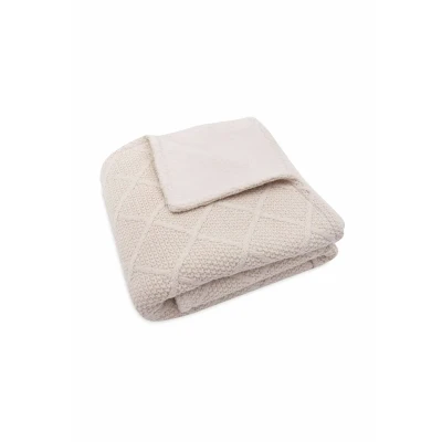 Afbeelding van Jollein Deken Wieg 75x100cm Wiegdeken, Wiegdekentje, Dekentje Baby Check Knit Oatmeal/Teddy Fleece