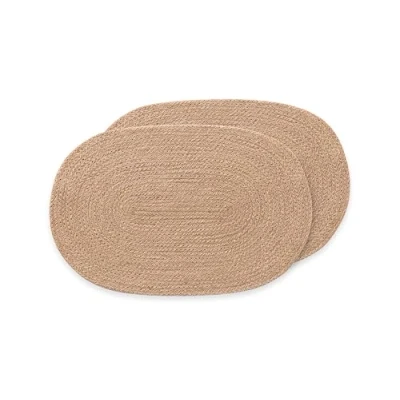 Afbeelding van Set van 2 handgemaakte natuurlijke jute ovale placemats 45 x 30 cm