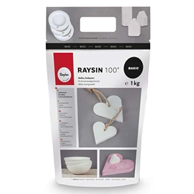 Image de Rayher Raysin 100 poudre de coulée 3410302 100, Masse blanche, moulage en relief, durcissant à l&#039;air et sans odeur, 1 kg