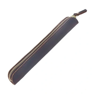 Afbeelding van MiOYOOW Leren pennenetui, beschermhoes voor retro pen met ritssluiting vulpennen, koffie, klassiek