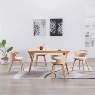 Afbeelding van Eetkamerstoelen 4 st gebogen hout en kunstleer crème