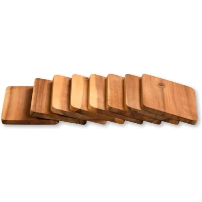 Afbeelding van Kesper onderzetters voor glazen 8x luxe acacia hout D10 cm bruin gelakt modern en klassiek
