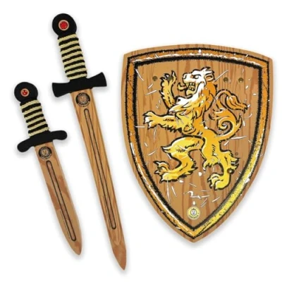 Afbeelding van Liontouch WoodyLion set voor kinderen zwaard, schild en dog, speelgoed van schuim met houtlook rollenspellen veilige wapenaccessoires kostuums jongens