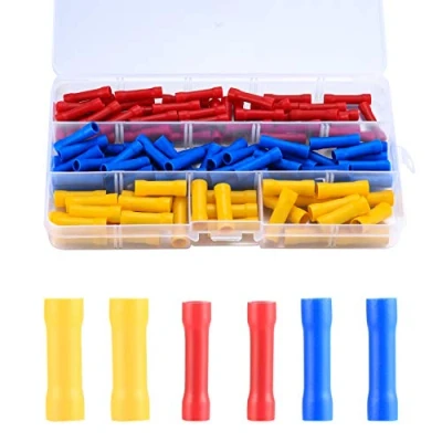 Afbeelding van 120 elektrische connectoren, isolatiehuls, krimpkabelschoenen, rechte krimpklemmen, krimpconnectoren voor kabels in de auto (blauw, rood, geel)