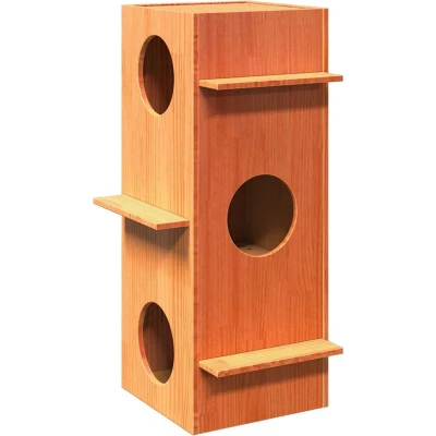 Afbeelding van Kattenhuis 43x43x90 cm massief grenenhout wasbruin