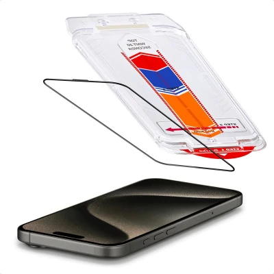 Afbeelding van Accezz Screen protector Geschikt voor iPhone 15 Pro glas screenprotector met anti dust applicator