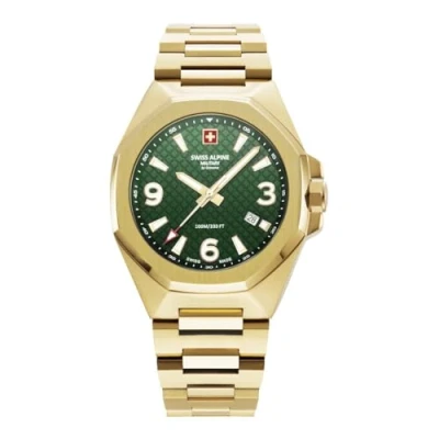 Afbeelding van Swiss Alpine Military 7005.1 Herenhorloge, analoog, kwarts, roestvrij staal, Goud/Groen 1114sam, Armband