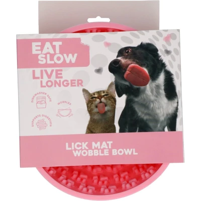 Afbeelding van Eat Slow Live Longer Likmat Wiebelkom Pootafdrukken 17 cm Snuffelmat Anti schrok Kom Slowfeeder Afleiding Belonen Honden en Katten voor Lekkernij 100% Siliconen Vaatwasserbestendig Roze