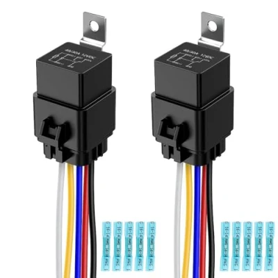 Afbeelding van Gebildet 2 stuks universele relais waterdicht 12VDC 30A/40A 5 polig SPDT, automatisch met 12AWG geïntegreerde stopcontact + 10st krimpklemmen