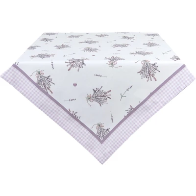 Afbeelding van Clayre &amp; Eef Tafelkleed 130x180 cm Wit Paars Katoen Rechthoek