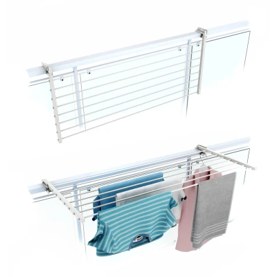Afbeelding van Foxydry DUO 100W Het opvouwbare balkon droogrek dat beide kanten op kantelt geschikt voor balustrades met rechthoekige leuning Witte kleur 102 x 63 8 cm