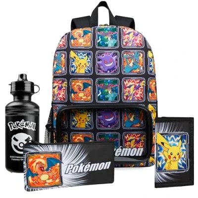 Afbeelding van Pokemon Kinderrugzakken set 4 stuks waterfles rugzak tas geïsoleerde lunchtas of portemonnee anime schoolbenodigdheden, Meerkleurig, Eén maat, Multiset van