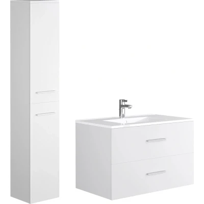 Afbeelding van Hangend badkamermeubel voor enkele wastafel met kolomkast Wit 80 cm KAYLA L x H 47 D 45