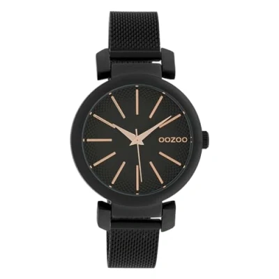 Afbeelding van OOZOO Timepieces zwarte horloge met metalen mesh armband C10131