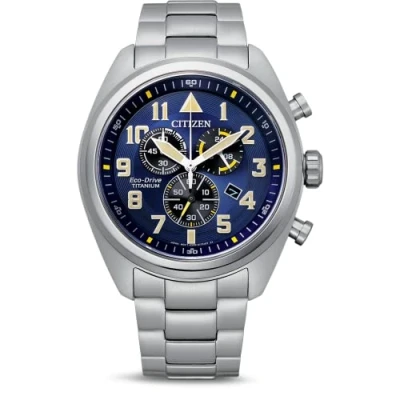 Afbeelding van Citizen Eco Drive chronograaf titanium herenhorloge, Blauw, eenheidsmaat, armband, armband