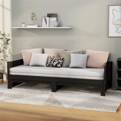 Afbeelding van Slaapbank uitschuifbaar massief grenenhout zwart 2x(80x200) cm