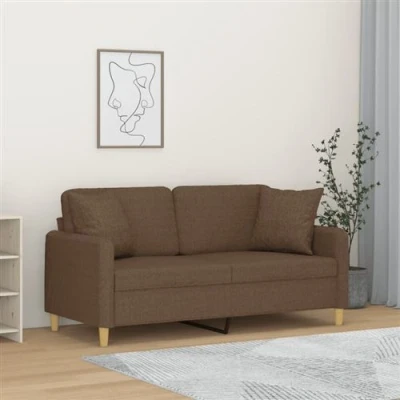Afbeelding van vidaXL Tweezitsbank met sierkussens 140 cm stof bruin
