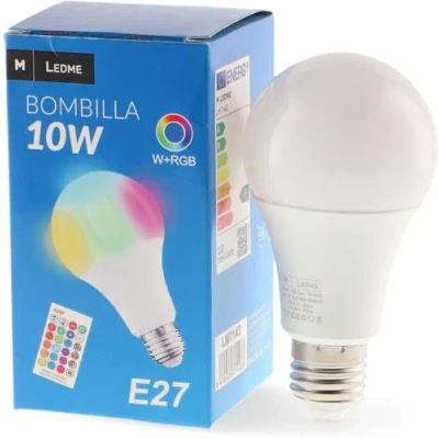 Afbeelding van M Ledme Ampoule LED avec Télécommande 10W (Eq. 70 W) culot E27 A60, 700 Lumens, RGBW, Dimmable en intensité, Lumière Blanche et Colorée, LM7143, Rgb+6000k