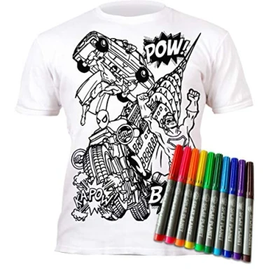 Afbeelding van Splat Planet Superhelden T shirt met 10 wasbare magische pennen niet giftig, Wit.
