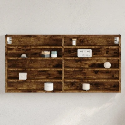 Afbeelding van Vitrinekast 100x8,5x50 cm bewerkt hout gerookt eikenkleurig