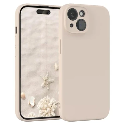 Afbeelding van EAZY CASE siliconen telefoonhoesje voor iPhone 15 Pro, zachte hoes, schokbestendige bumperhoes met camerabescherming, dunne TPU stootvaste taupe