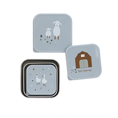 Image de LÄSSIG Snackbox enfants Set 3 en acier inoxydable boîte à pain/Snackbox Stainless Steel Tiny Farmer blue