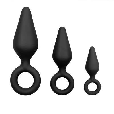 Afbeelding van Zwarte Buttplugs Met Trekring Setje Levensecht Gevoel
