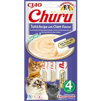 Afbeelding van INABA Churu Tonijn met schelpdierensmaak kattensnoepjes 4x14 g