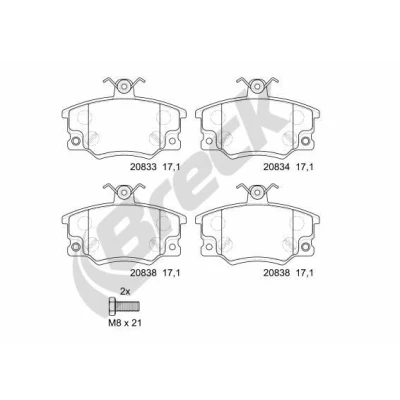 Afbeelding van BRECK 20833 00 701 10 Remblokkenset Met akoestische slijtagewaarschuwing ALFA ROMEO: Spider, 155, 145, FIAT: Punto I Hatchback, Barchetta