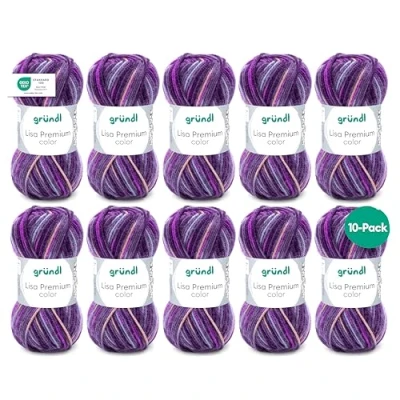 Afbeelding van Gründl Lisa Premium color Brei en haakgaren met wolachtig karakter, 100% polyacryl, 50 g/133 m, naalddikte: 3,5 4,5, 10 x g, braam fuchsia/paars