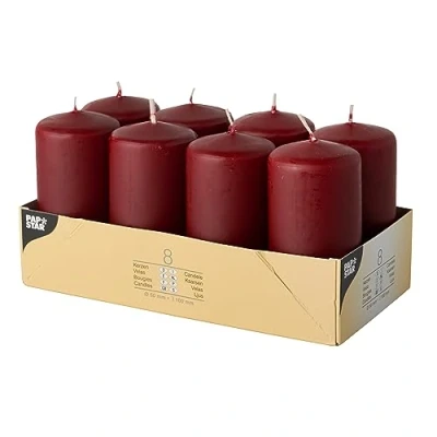 Afbeelding van Conpax candles Stompkaarsen/zuilkaarsen set van 8x bordeaux rood D5 x H10 cm 16 branduren