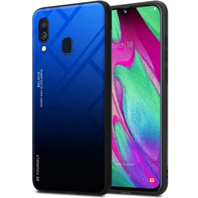 Afbeelding van Cadorabo Hoesje geschikt voor Samsung Galaxy A40 in BLAUW ZWART Tweekleurige beschermhoes van TPU silicone Case Cover en achterzijde gehard glas