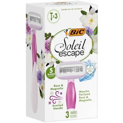 Afbeelding van BIC Soleil Escape Scheermes Geur Roos en Magnolia Geparfumeerde greep Doosje van 3 wegwerpscheermesjes 5 mesjes