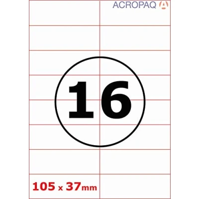 Afbeelding van Stickervellen A4 Etiketten, 100 vellen, 16 per vel, 105 x 37 mm Adresetiketten, Etiketten stickers ACROPAQ