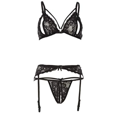 Afbeelding van Cottelli Collection Lingerie Jarretel Set met Uitsparingen Maat L Zwart