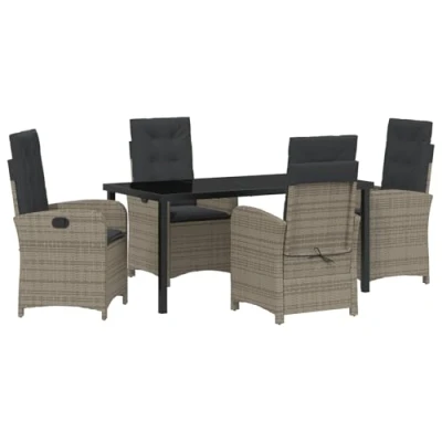 Afbeelding van vidaXL 5 delige tuintafel set met kussens Grijs Poly Rattan