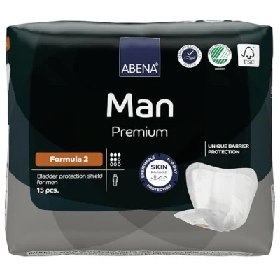 Afbeelding van ABENA Man Premium Formula 2 Bulkverpakking 180 Stuks Incontinentieverband voor Mannen Incontinentie Licht tot Matig Urineverlies 23x29cm / 700ml