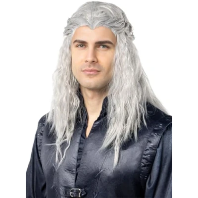 Afbeelding van FUNIDELIA Geralt Pruik The Witcher voor mannen Grijs / Zilver